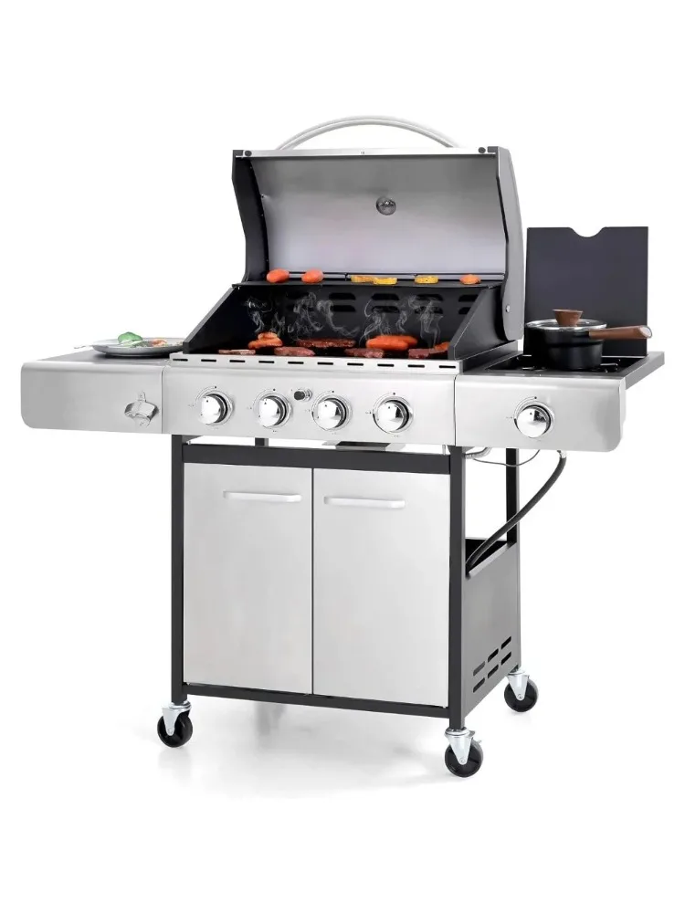 

Sophia & William 4-Burner Propane Gas BBQ Grill with Side Burner and Porcelain-Enameled Cast Iron Grates, Stainless Steel Barbec