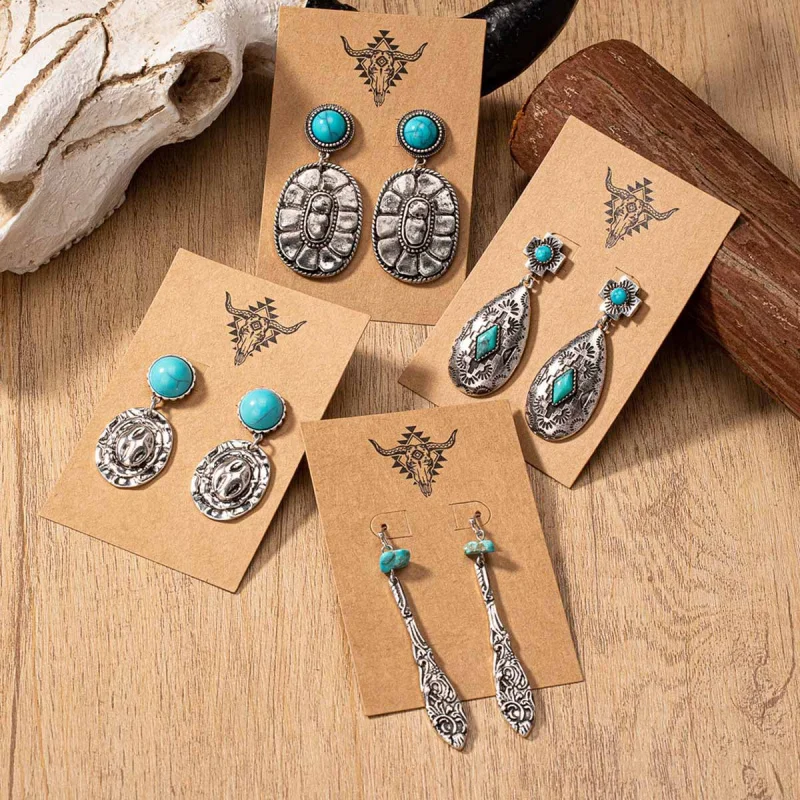 

Style Denim Turquoise Decorated Earrings