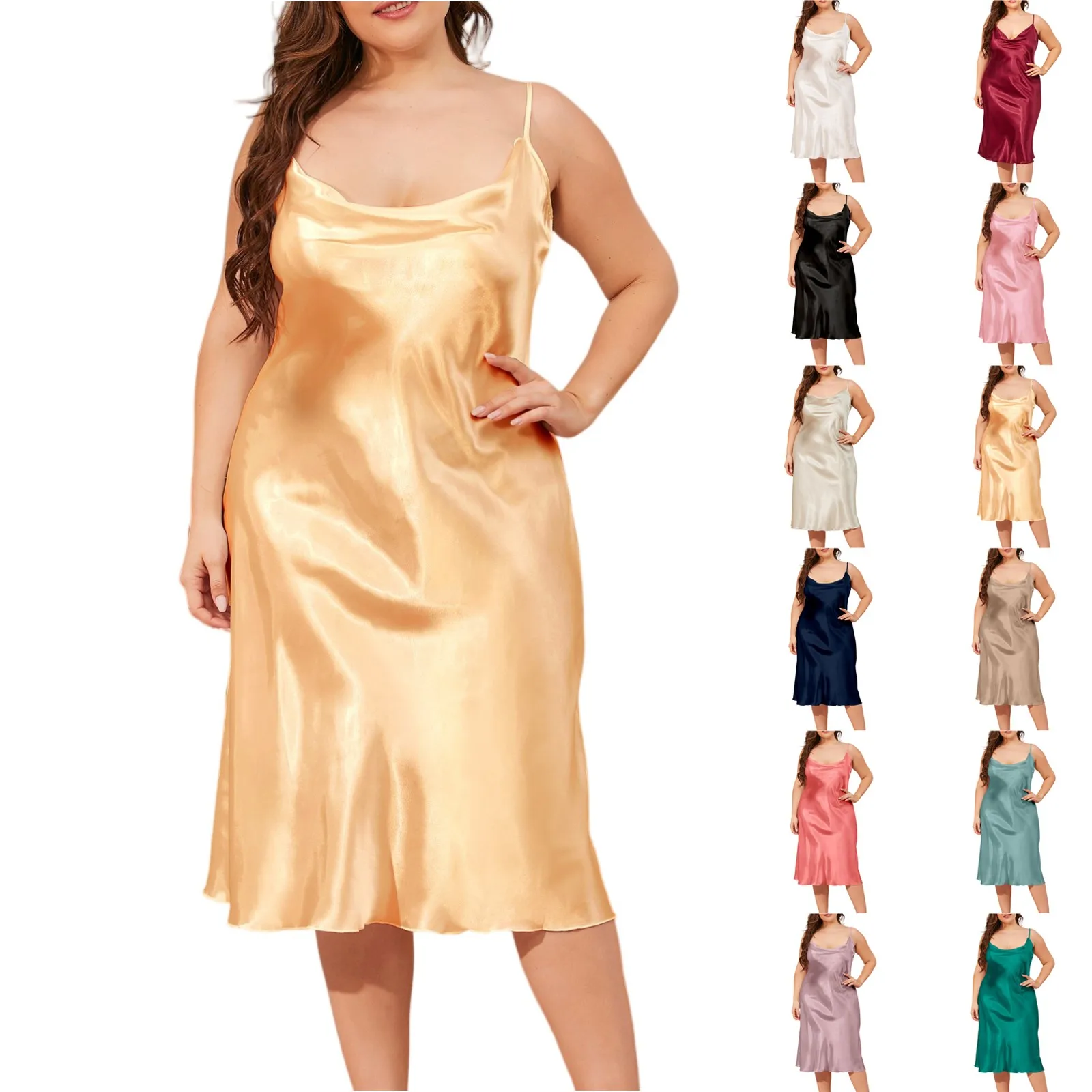 حجم كبير المرأة ثوب النوم الطويل الصيف تقليد الحرير الجليد فستان النوم بارد أنيقة عارضة الإناث ملابس المنزل فستان ستان