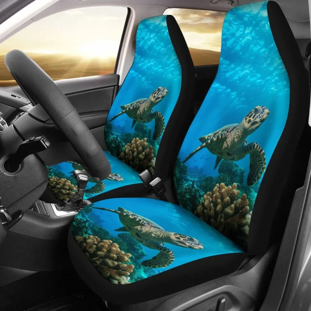 Sea Turtle Swimming Coral Reef Car Seat Covers 210301,Pack of 2 Universal Front Seat Protective Cover