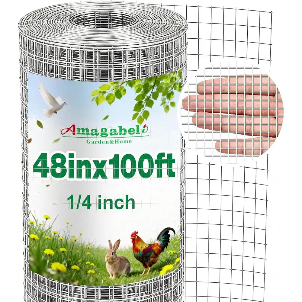 

Сетка оцинкованная Amagabeli, 1/4 дюйма, 48 дюймов x 100 ячеек, 23 калибр, для курятника, сварная, рулонная, для сада, для поддержки растений
