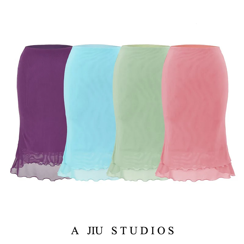 

Elegant High Waist Mesh Half Skirt Women's Slim Fit Summer Sexy Double Layer Fish Tail Skirt Pure Desire Style Body Shaping