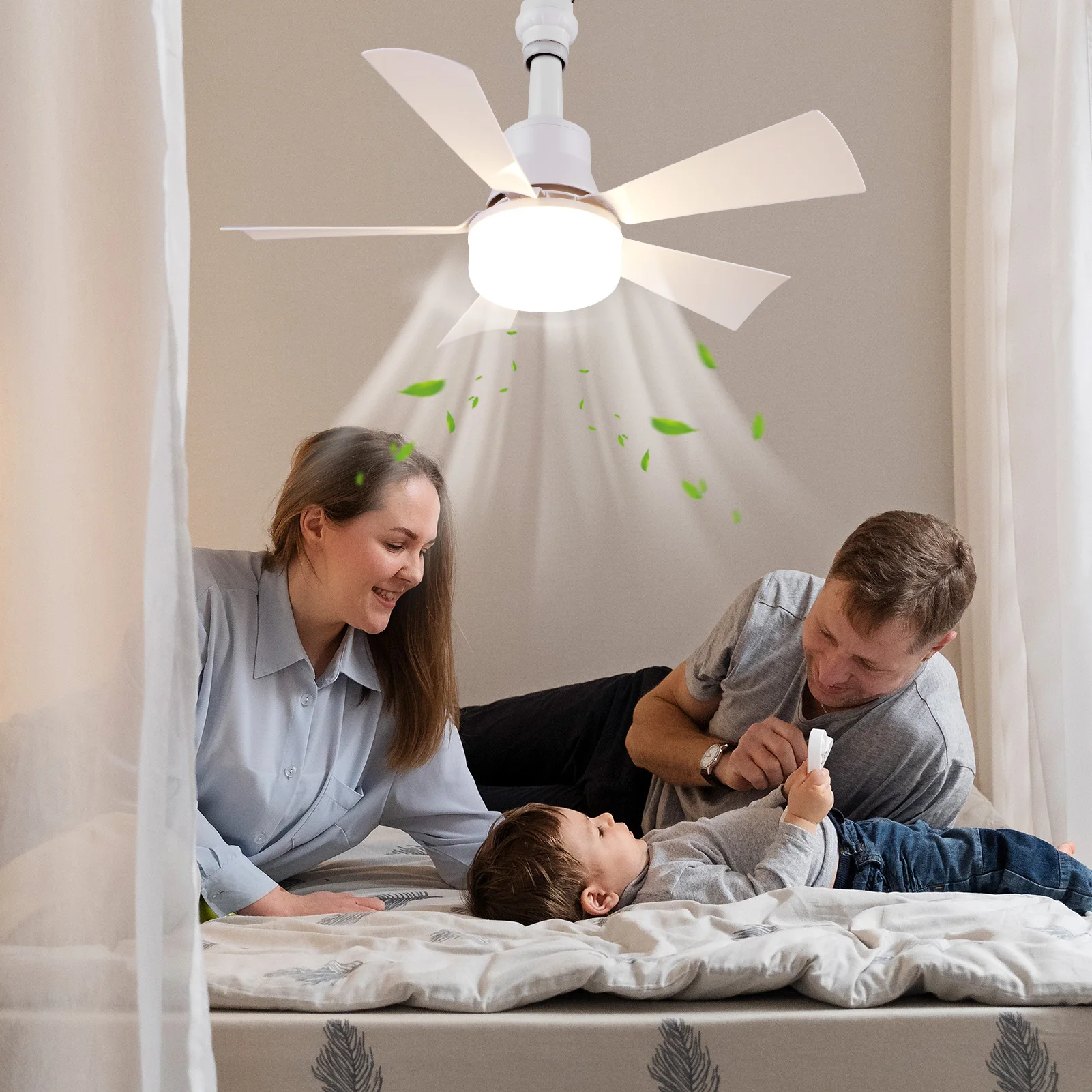 Ceiling Fan with Light Ceiling Fan Light Remote Control LED Light Fan 3 Light Colors Socket Fan Light Low Noise for Dining Room