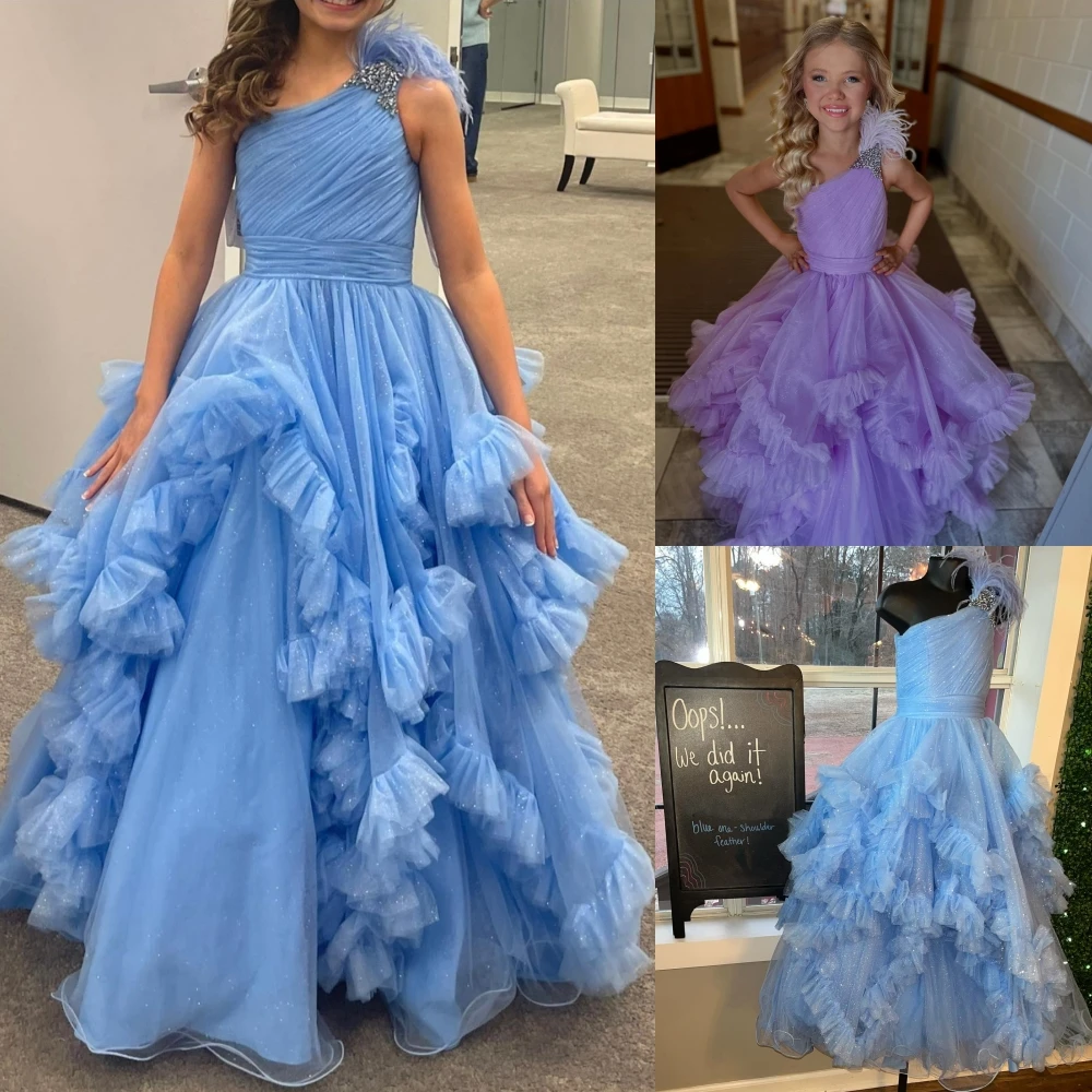 Long Girl Preteen Pageant Dress Ballgown Pleated Ruffle Shimmer Tulle Kid Birthday Formal Cocktail Party Gown Teens Junior Miss