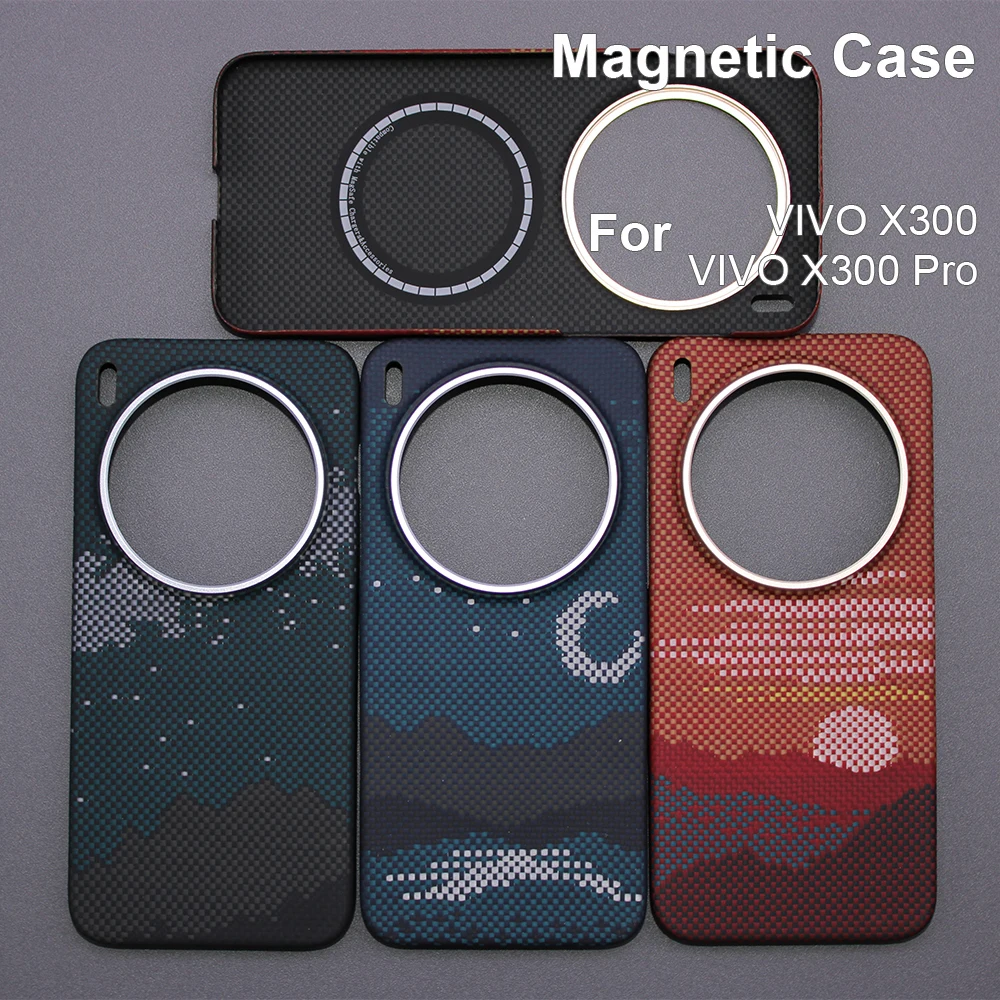 

600D Real-thin Carbon Fiber Phone Case for vivo x300/vivo x300 pro case Aramid Fiber fabric thin hard Magnetic balck Slim Case