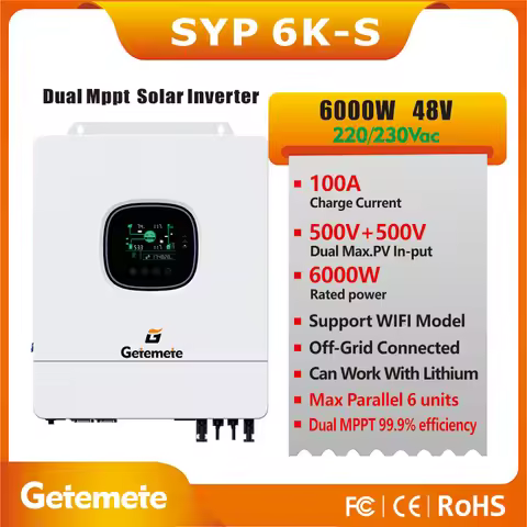 GTMT 6200W 48V 230V PV Max Input 500VDC Solar Hybrid Inverter Pure Sine Wave Off-Grid Inverter Dual Mppt 100A Charge Current