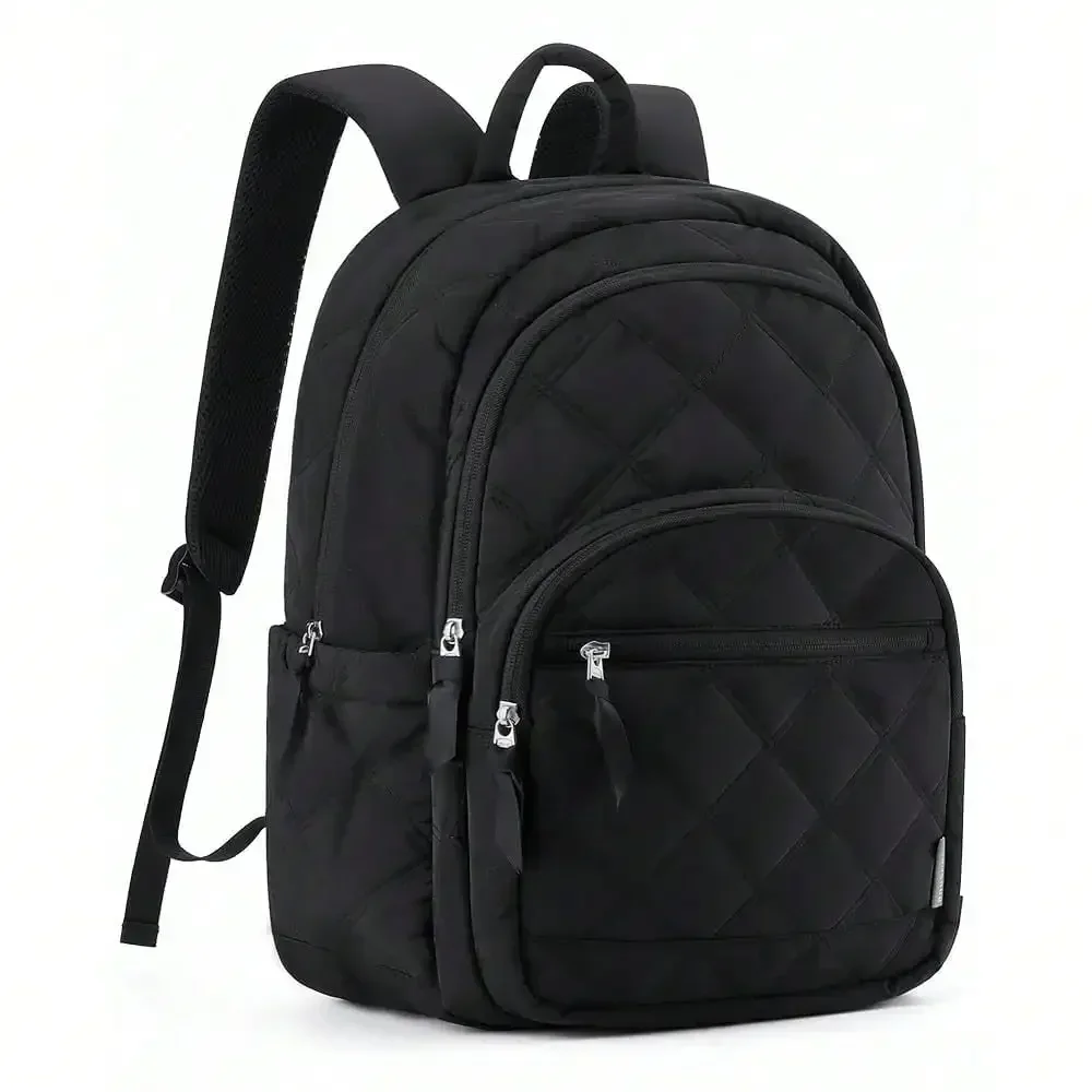 Travel Laptop Backpack, College Backpack For Women, Quilted Small Computer Bookbag, Water-Resistant 15.6 Inch Laptop Casual Bag, Black,15.6Inch,02-Black