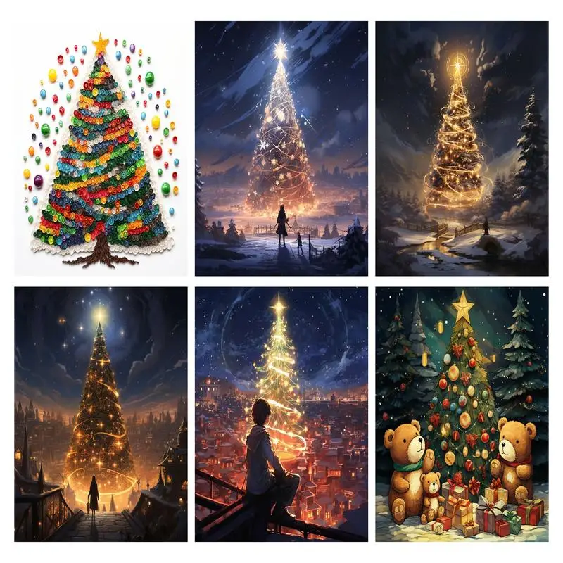 

GATYZTORY DIY Pictures By Number Christmas Tree Scenery Kits Home Decor Painting By Numbers Drawing On Canvas HandPainted Art Gi