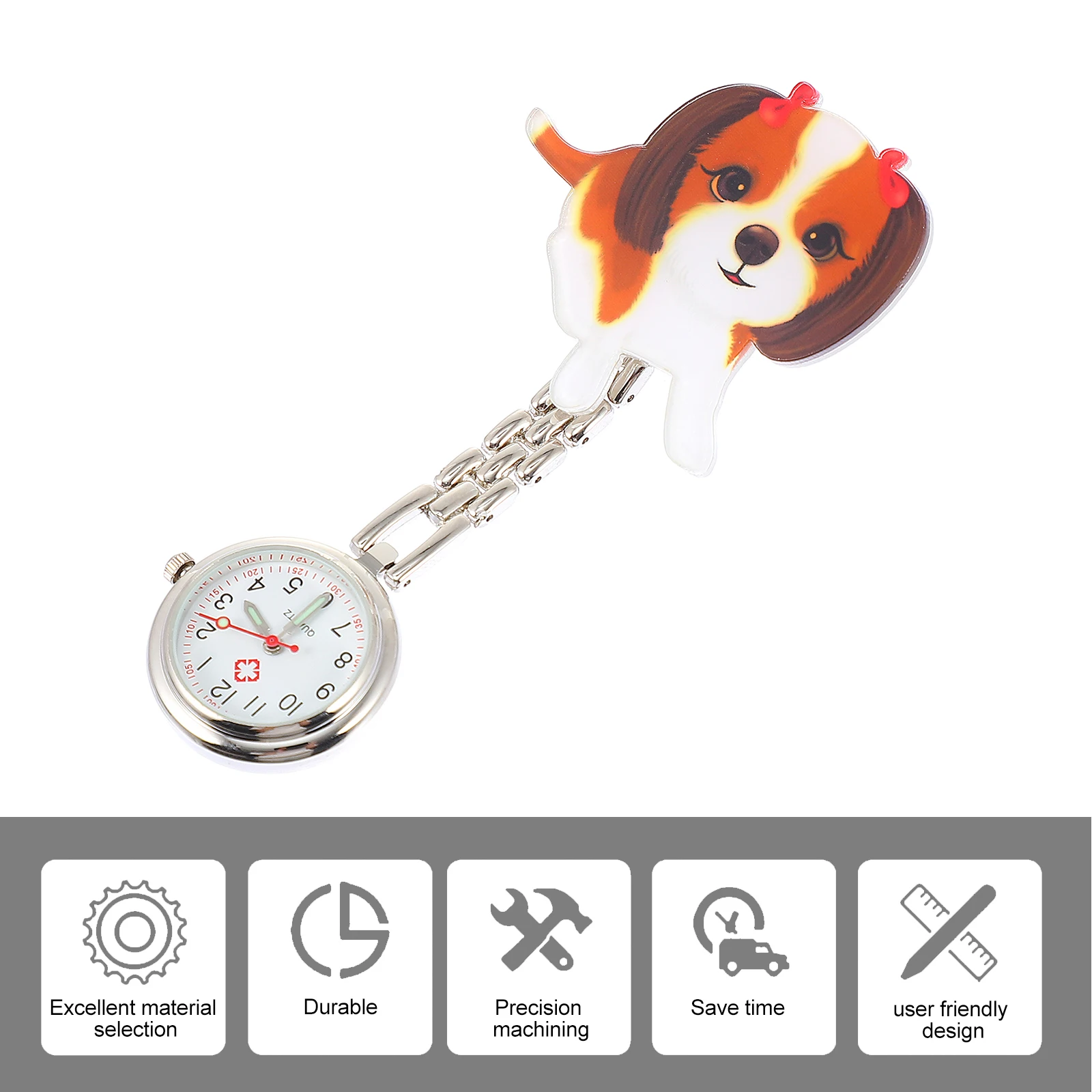 

Little Dog Pocket Watch Exam Hanging Form Cartoon Chain Small Fob Watches Stainless Steel Alloy Glass Safety Clip Nurse Doctor