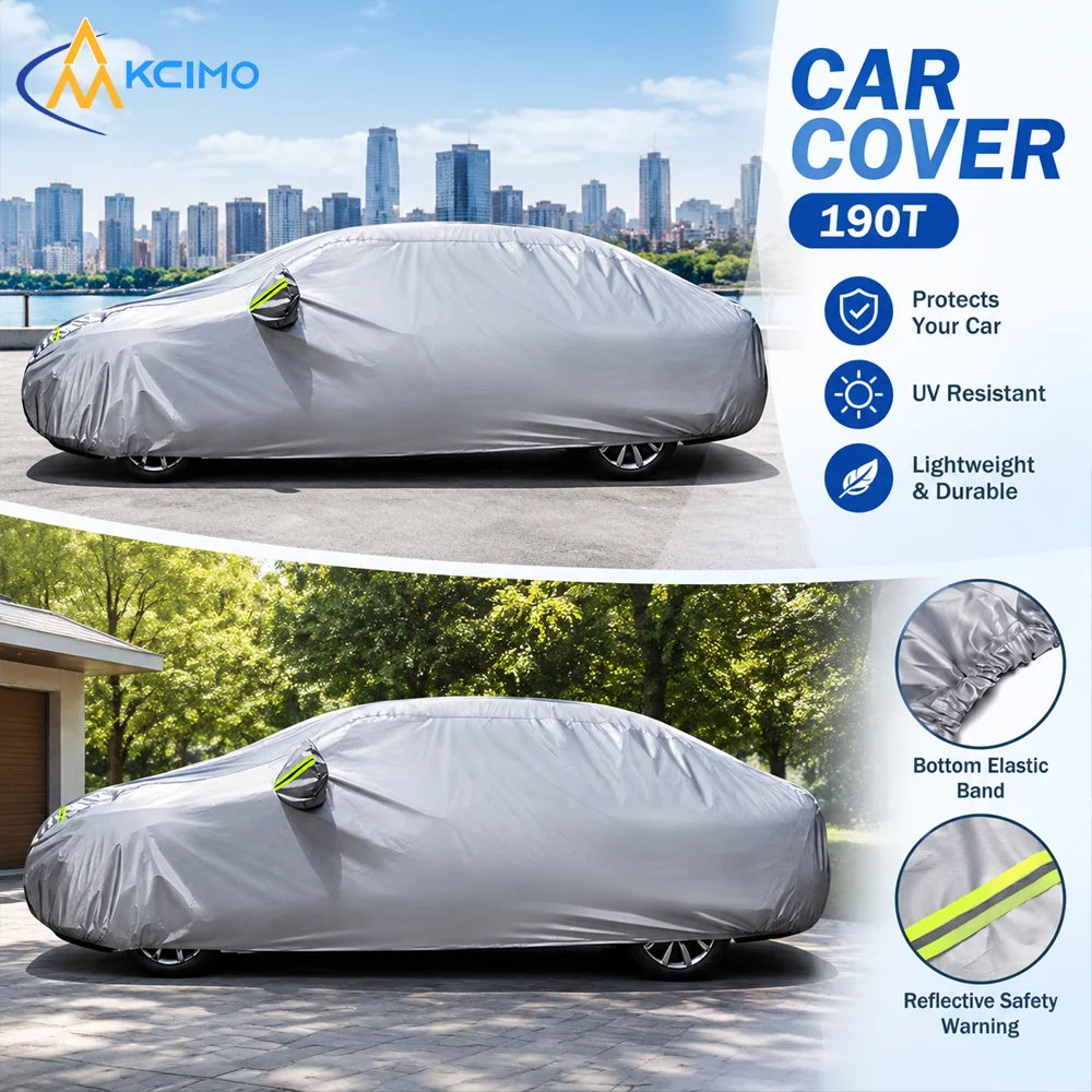 Universal 190T Silver Taffeta Vehicle Cover, UV Protection Windproof Dustproof Car Protective Shell, Fit Sedan SUV Hatchback