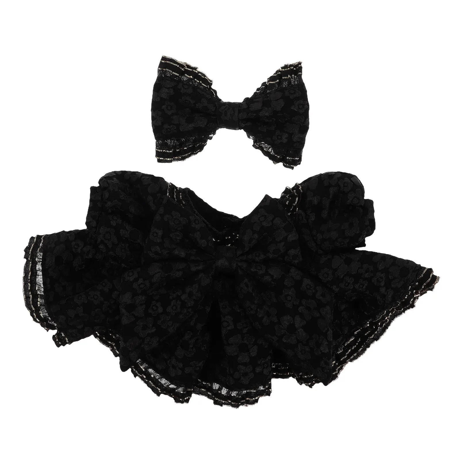 

Elegant Gold Trim Evening Gown Dress Bow Knot Skirt for Birthday Parties Children Day Family Gatherings Baby Clothes for