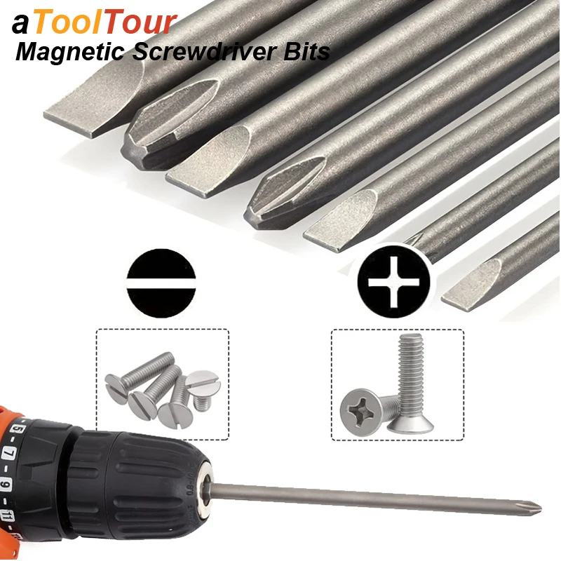 Slotted Phillips Screwdriver Bit Set Magnetic For Drill 1/4 Hex Shank Cross Screw Driver Tip Kit Precision Power Tool Accessory