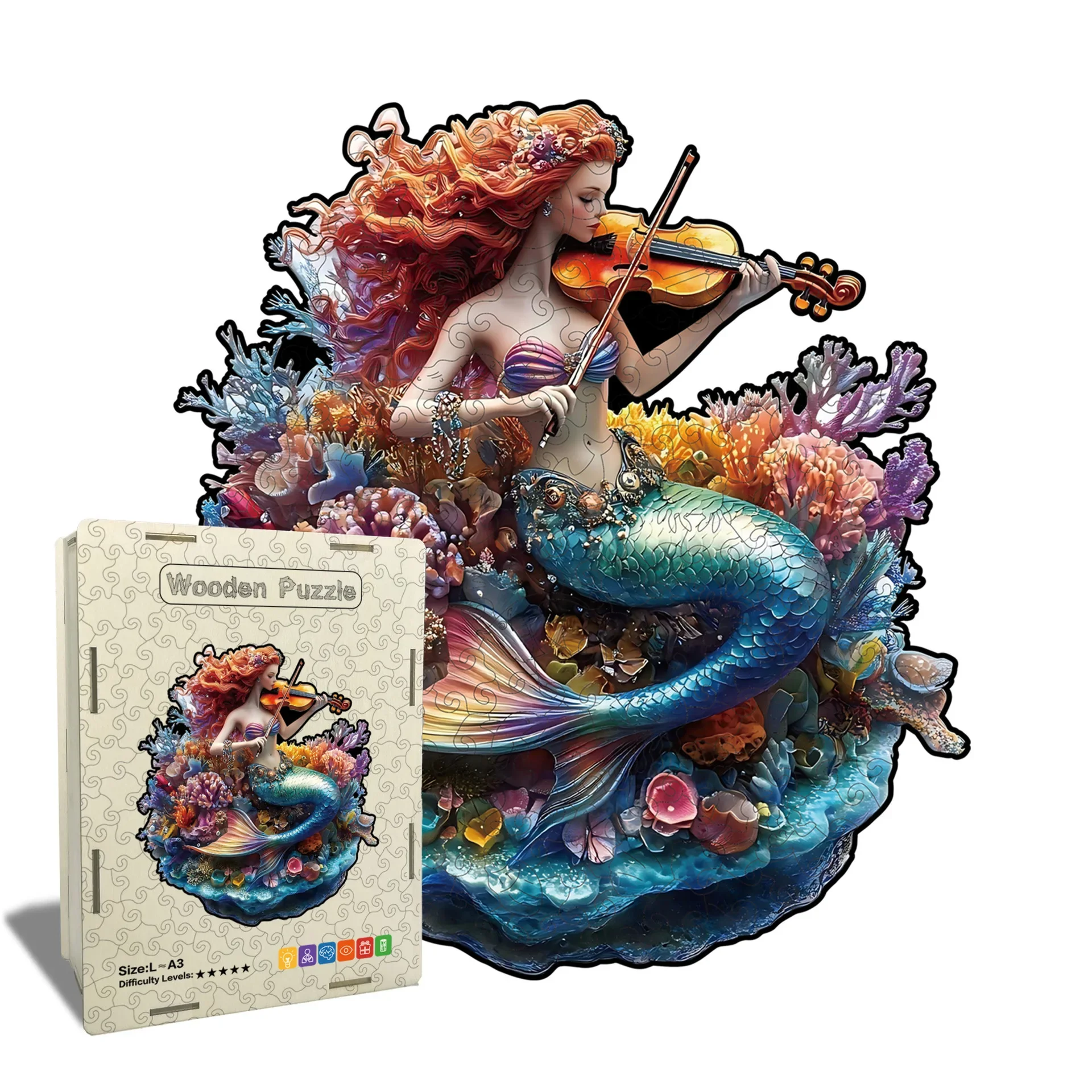 150/206 Stück Holz-Meerjungfrau-Puzzle, Spielzeug, unregelmäßig geformtes Puzzle, stressabbauendes Spiel, Geburtstag, Weihnachtsgeschenke für Kinder und Erwachsene