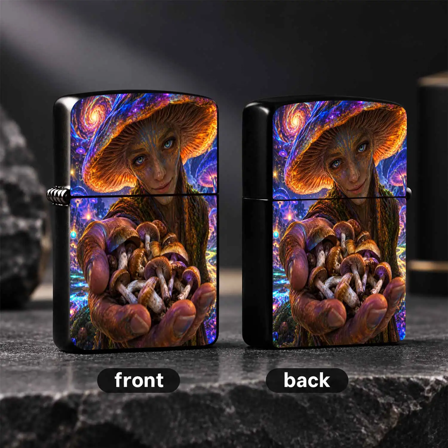 Psychedelic Mushroom Wizard Lighter, Vibrant Iridescent Fantasy Art Pattern Lighter, Portable Stylish Accessory For Camping Travel Daily Use, Unique Whimsical Decorative Gift For Fantasy Art Lovers For Al A Humorous And Interesting Lighter