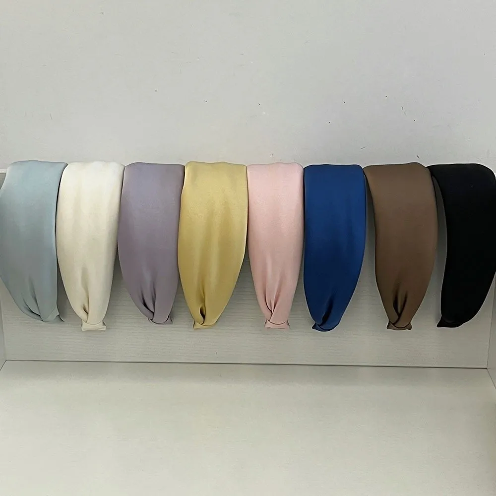 New Wide-Brimmed Satin Headband Sponge Padding Bright-Colored Silk Hair Band Solid Color Elastic Hair Hoop Band Hair Accessories