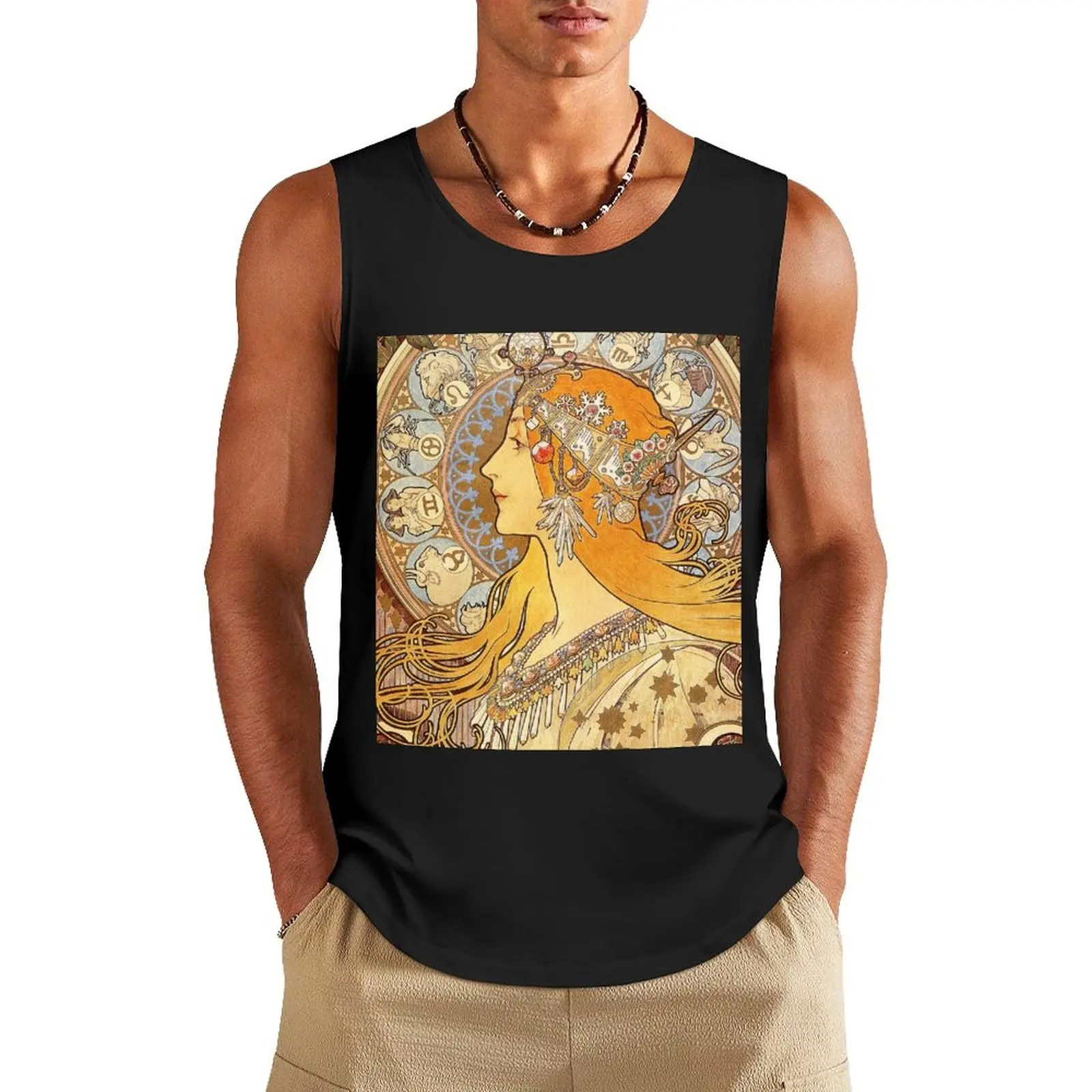 

Alphonse Mucha Zodiac Art Nouveau Woman Tank Top Men's summer t-shirt Men's singlets Men's summer clothes gym clothes men