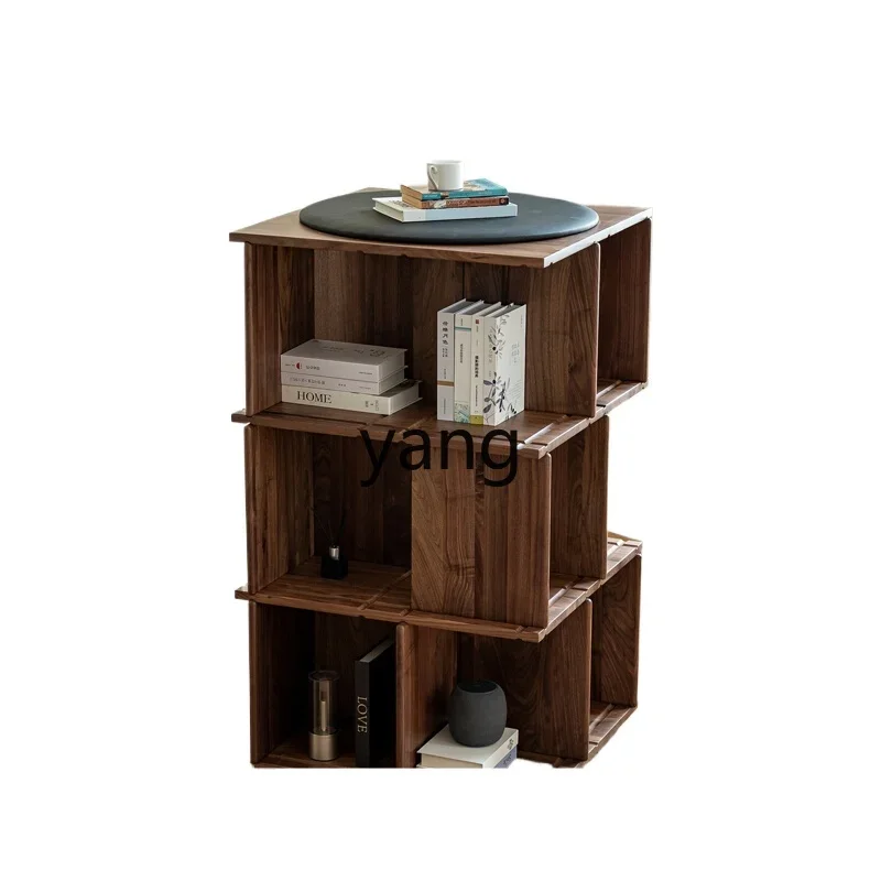 LHH  Black Walnut Rotary Bookshelf Floor Shelf Solid Wood Wall Side Cabinet