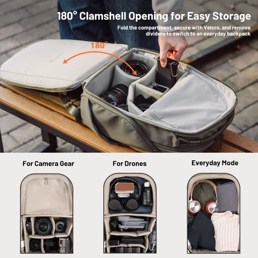 Mochila PGYTECH OneGo Lite 16L/22L – Bolsa leve para câmera resistente à água para fotografia urbana e de viagens