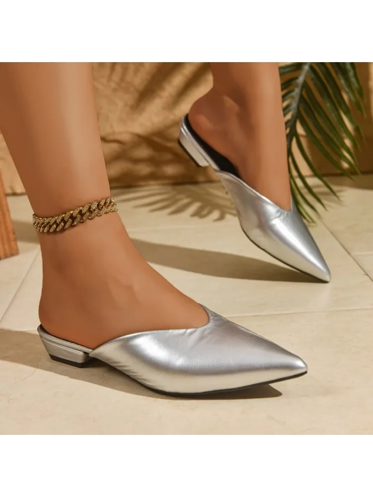 Pantoufles à bout pointu et bouche peu profonde, petits pantoufles à talons carrés, nouveau sac d'été, chaussures antidérapantes à talons bas