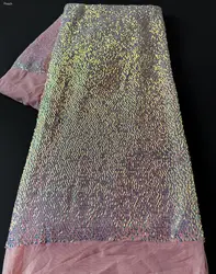 African Flocking Velvet Organza Lace Textured Mesh Tulle French Net Fabric with Sequins Glitters Nigeria Occasional Wear Garment