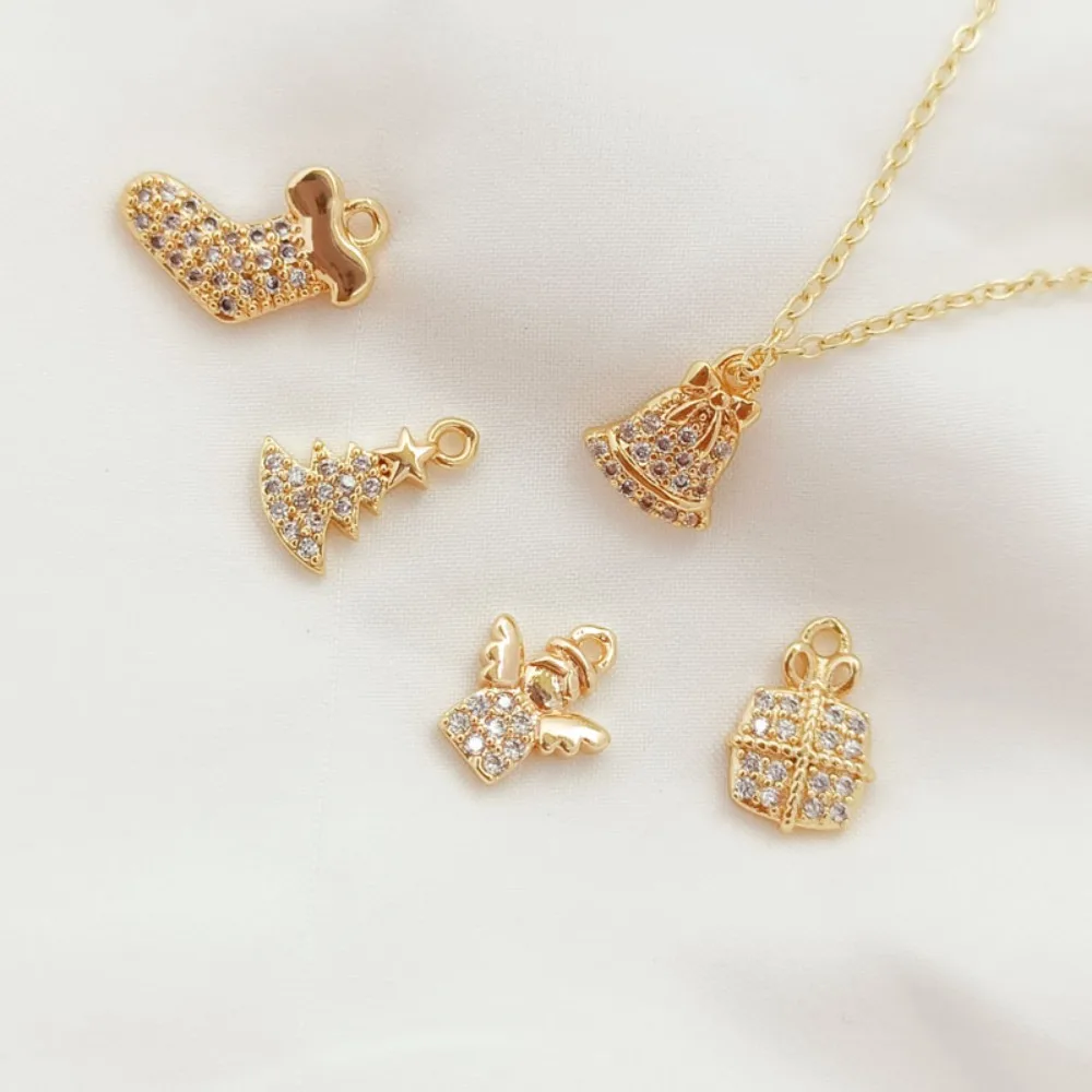 

14K Gold-plated and Zircon Inlaid Christmas Gift Socks, Bells, Gift Box Bracelet, Necklace, Earrings, Pendant