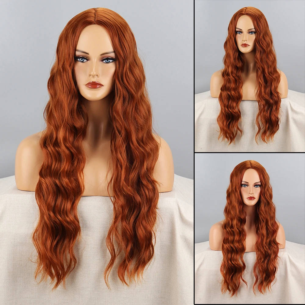 Long Orange Synthetic Wig Middle Part For Women Super Long Body Wavy Wigs Cosplay Water Wave Wig Heat Resistant