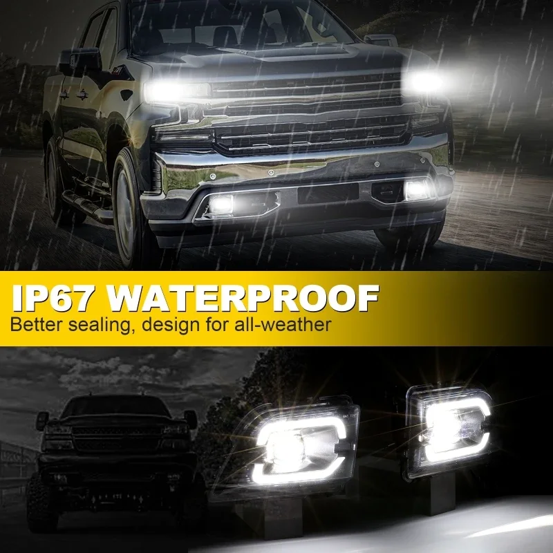 2PCS For Chevrolet Silverado 2019 2020 Fog Light Led Daytime Running Lamp DRL Daylights Front Bumper Wateproof Turn Signal Light