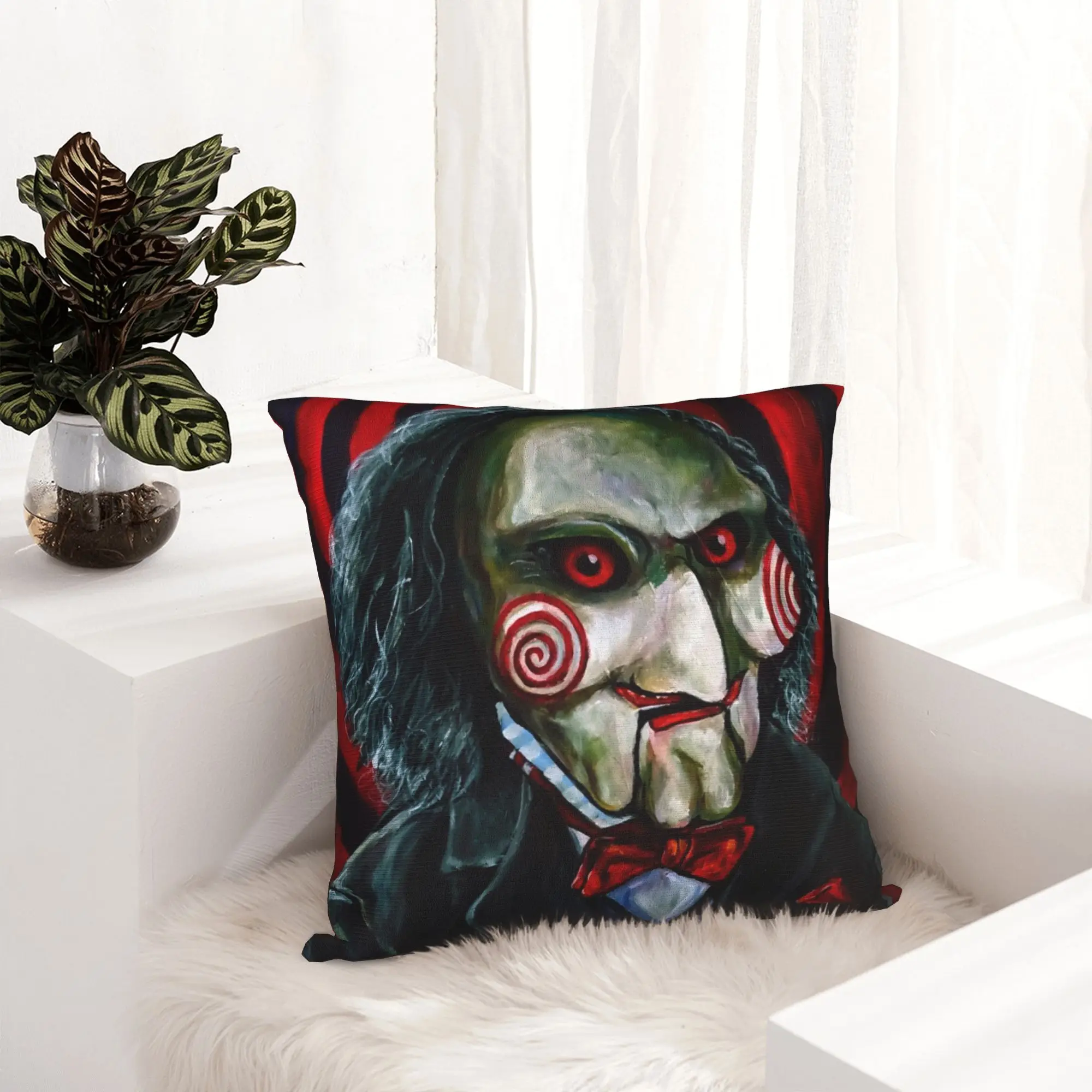 Billy The Puppet Saw Pillowcase Soft Polyester Cushion Cover Decorative Horror Movie Pillow Case Cover Bedroom Zippered 18''