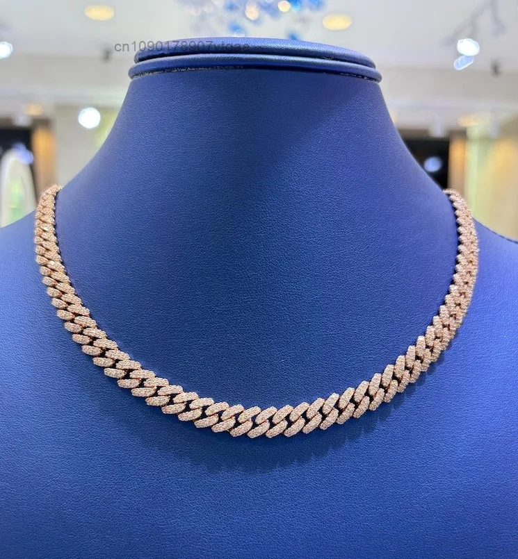 Moissanite VVS Diamond Cuban Link Chain Necklace Ice Out 925 Sterling Silver Miami Cuban Chain For Men Women.