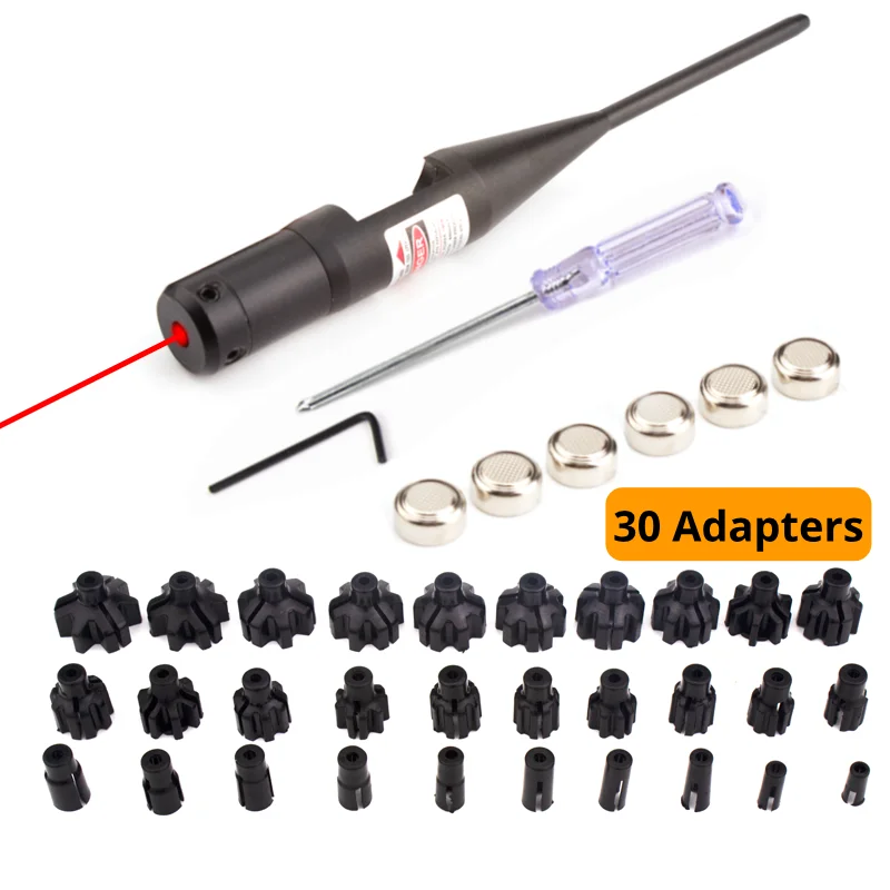 Laser Boresighter .177 .22 to 12GA Red Green Laser Collimator Universal Laser Bore Sight with 30 Adaptes and Battery