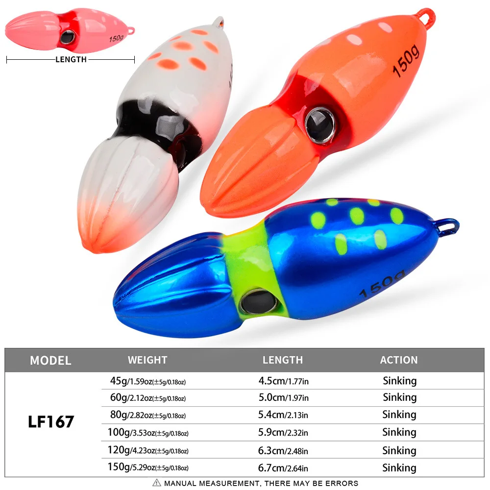 

5Pcs 45-150g Gourd Slider Jig Slow Jigging Lure Sinking Metal Lure 3D Eyes Luminous Bait For Snapper Grouper
