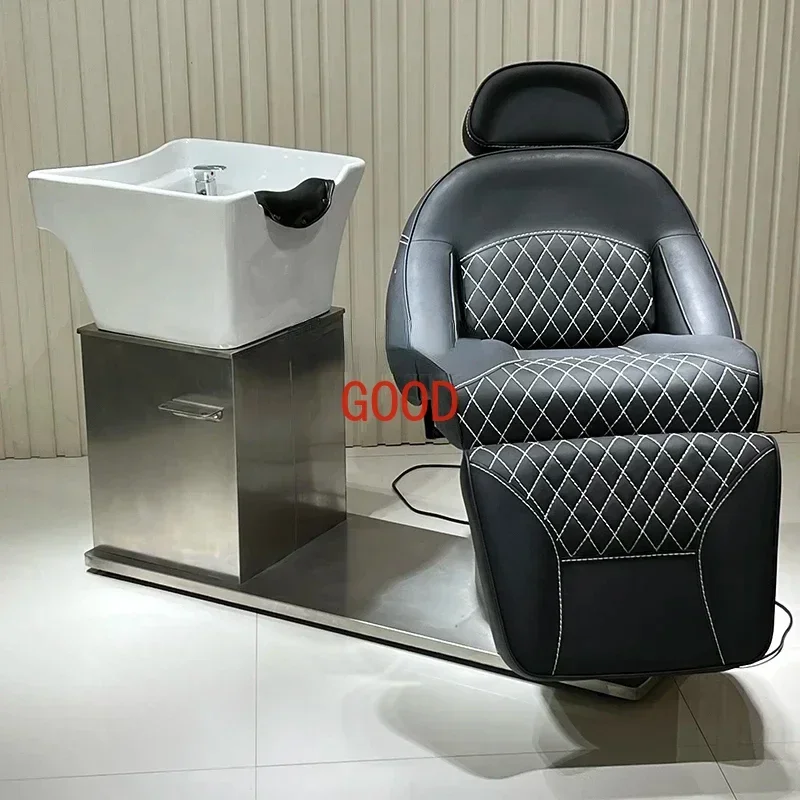 

Electric Shampoo Chair Lying Half Flushing Bed Barber Shop For Hair Beauty Ceramic Basin Hair Washing Recliner