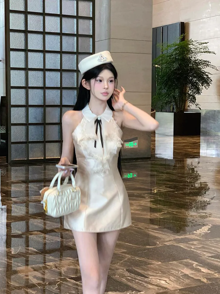 New 2026 Summer Celebrity Birthday Party Dress for Women Sleeveless Ruffles A Line Mini Dress Fashion Cute Bow Slim Short Dress