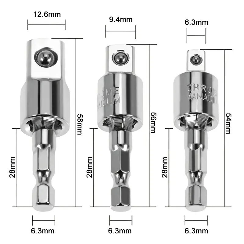 360° Rotating Universal Socket Adapter Hex Shank to Square Drive Extension Rod for Electric Drill Impact Driver Tools