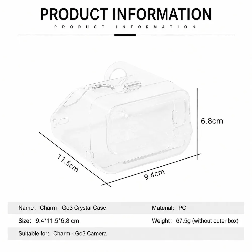 Transparent Instant Camera Case PC Shock Resistant Hard Camera Cover Metal Hinge Snap Closure for  Go 3