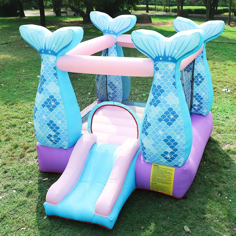 Safe And Non-stimulating Children's Trampoline With Fresh Colors And Children's Favorite Inflatable Castle With Slide