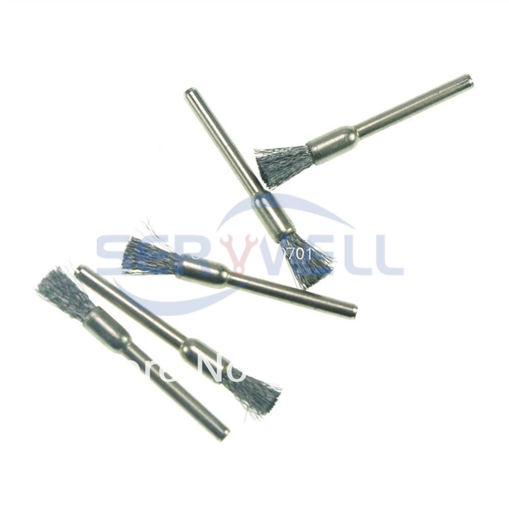 5pcs Pen Shape 5mm End Steel Wire Brush 3.2mm mandrel For Rotary Tools