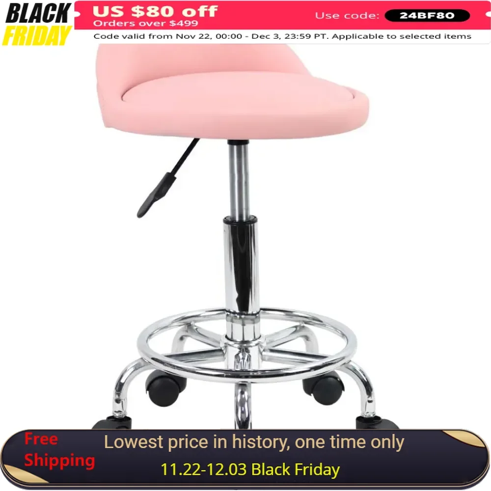 

Rolling Stool with Footrest, Height Adjustable Swivel Drafting Work SPA Task Chair with Wheels, Rolling Stool