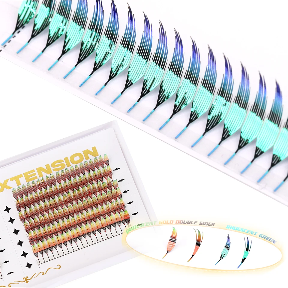 

Aurora Anime Premade Fans Eyelash Extension Holographic Comic Spire Lashes Feather Shaped Lashe Soft Colorful Eyelash for Makeup