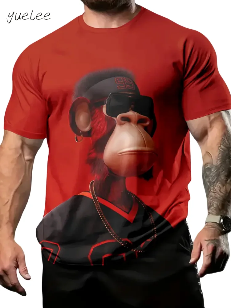 

3D Cartoon Animals Men's Short Sleeved Tee Summer Outdoor Men's T-Shirt Fashion Round Neck Men's Tops Breathable Men's Clothing