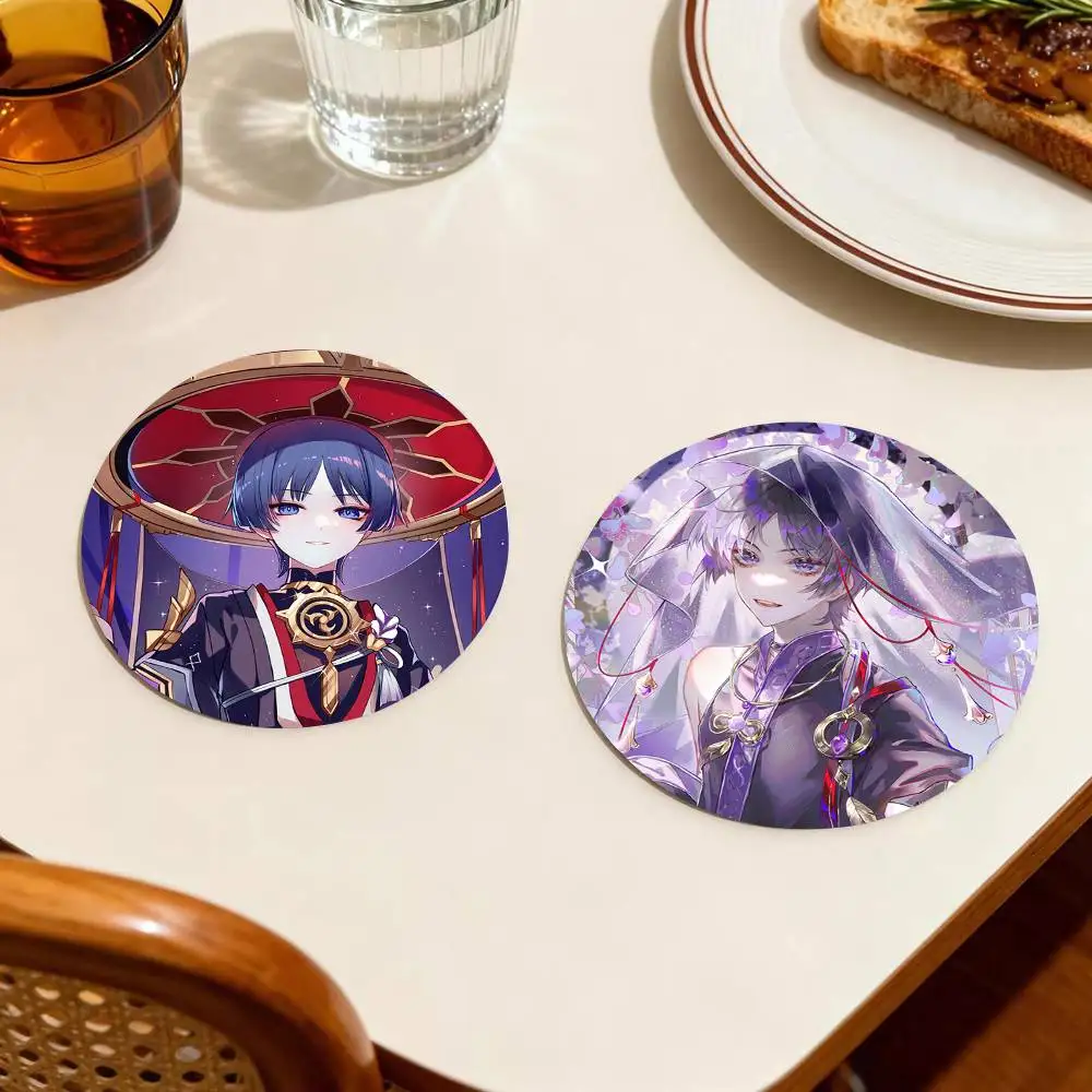 Anime Wanderer Genshin Impact Round Wooden Coasters Suitable For Restaurants And Coffee Home Gift Choice Holidays