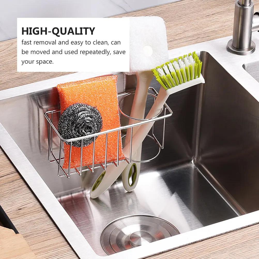 1Pcs Kitchen Hanging Sink Basket Stainless Steel Dish Brush Holder Sponge Organizer with Hollow Bottom Fast Drain Design