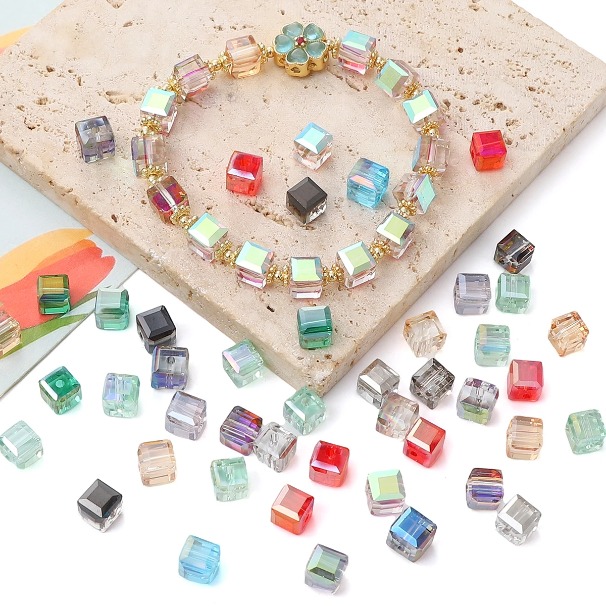 

10pcs Fashion Colors 4/6/7mm Square Beads Cube Glass Beads 1mm Hole DIY Handmade For Jewelry Making Bracelet Necklace Accessory