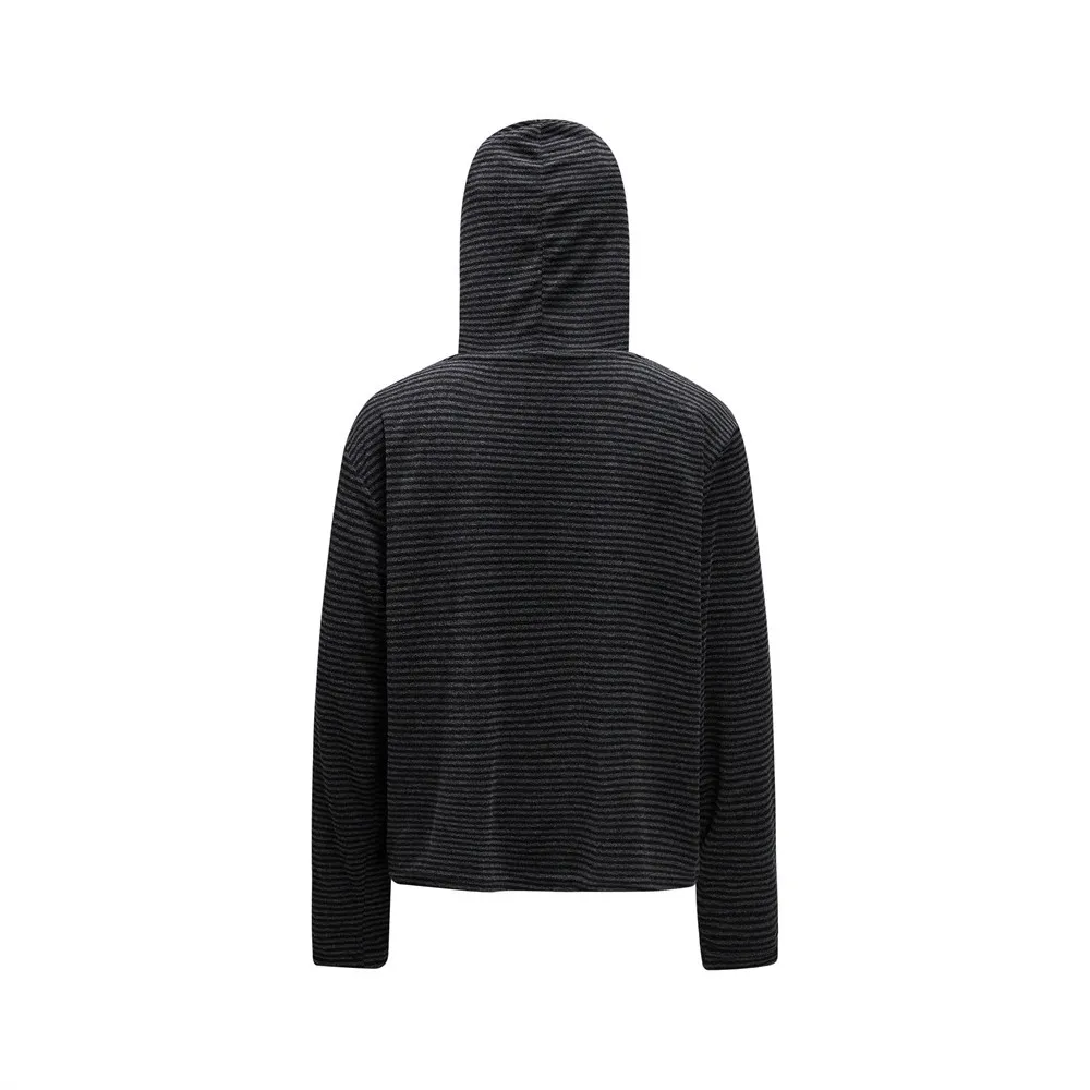 MWJLPWQ American Retro Striped Hooded Sweatshirt Men Spring Autumn Vibe Tide Street Pullover Buttoned Half-Open Collar Top 20502