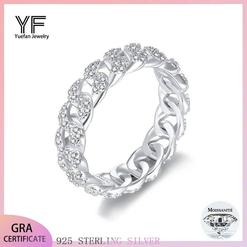 

Full Moissanite 925 Silver Ring 18K Plated HipHop Rings Woman Jewelry Creative Skeleton Trendy Design Wedding Party Bague Femme