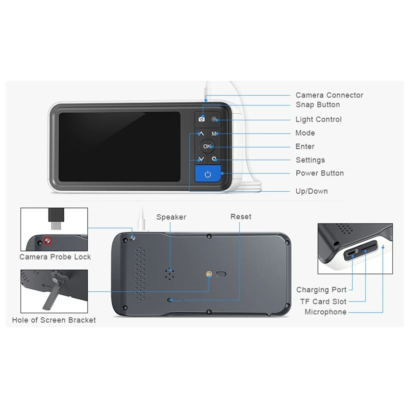 Otoscopio endoscopio de oído 3,9 Mm 4,5 IPS 1080P HD herramientas limpiadoras de extracción de cera con batería recargable de 2500Mah