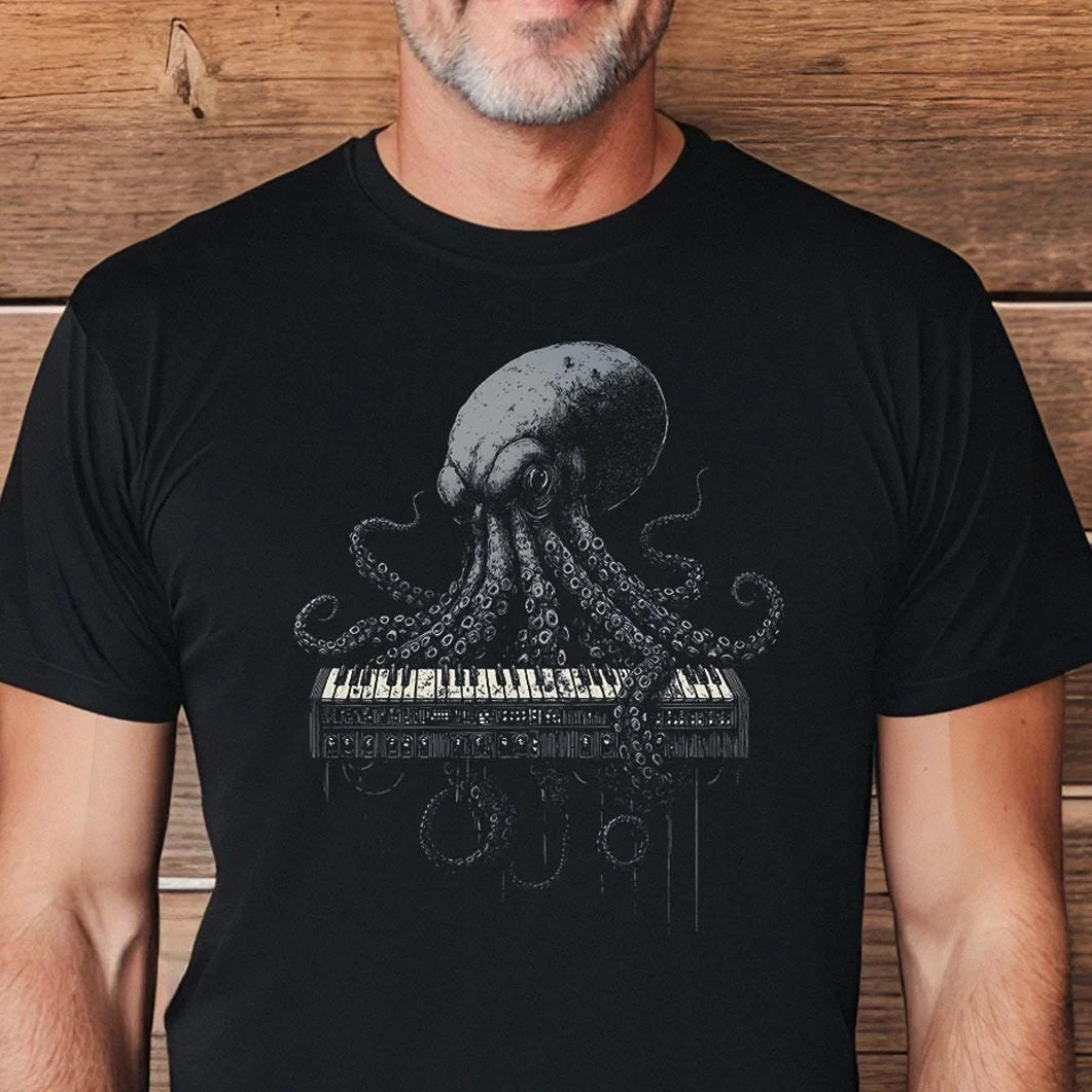 Camisa con sintetizador de pulpo, sintetizador modular, regalo Beat Maker, camiseta de productor de música, reproductor de teclado de sintetizador analógico, camiseta de Dj, camiseta Kraken
