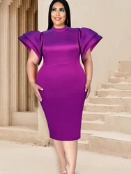 Vestidos de tubo de manga corta acampanada, trajes de fiesta de noche Bodycon, cintura alta, Morado, azul, talla grande, 4XL, Espalda descubierta, longitud Midi