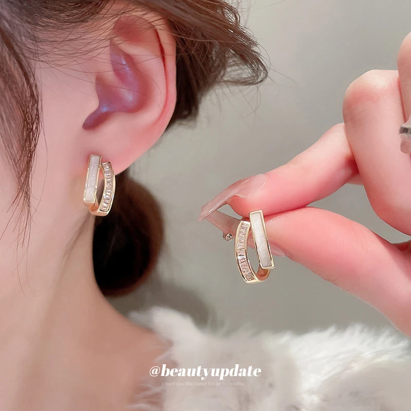 Exquisite Versatile Gentle Silver Needle Zircon Shell C-Shaped Fashionable High-End Double-Layer Earrings New Top Niche Design