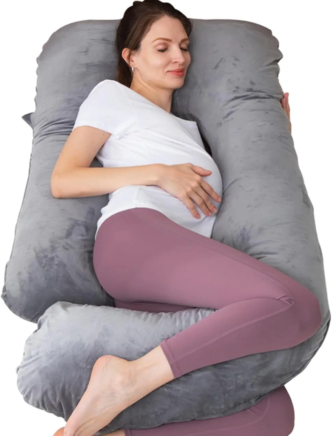 

U-Shaped Full Body Pregnancy Pillow for Maternity Support, Comfortable Sleeping Pillow with Cover (Dark Grey)